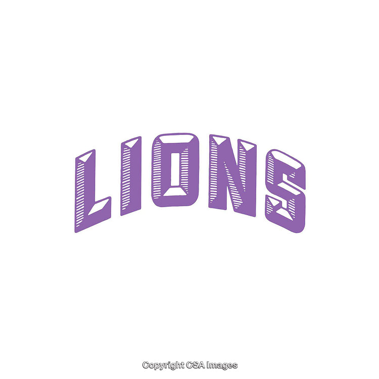 Purple Text Illustration Spelling Lions in Bold Artistic Font