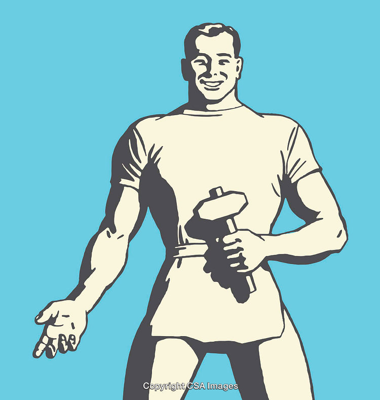 Retro Illustration of a Smiling Man Holding a Hammer
