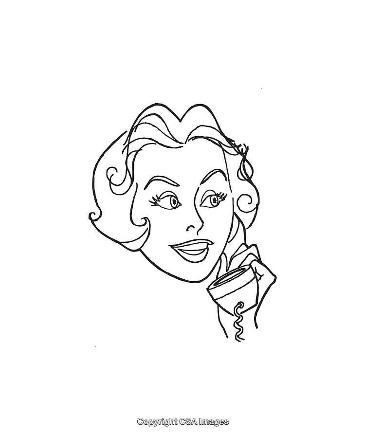Retro Inspired Line Art Illustration of a Woman Talking on a Telephone