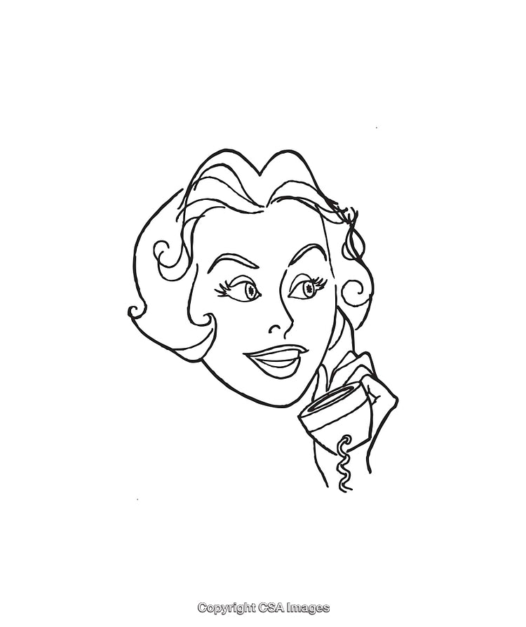 Retro Inspired Line Art Illustration of a Woman Talking on a Telephone
