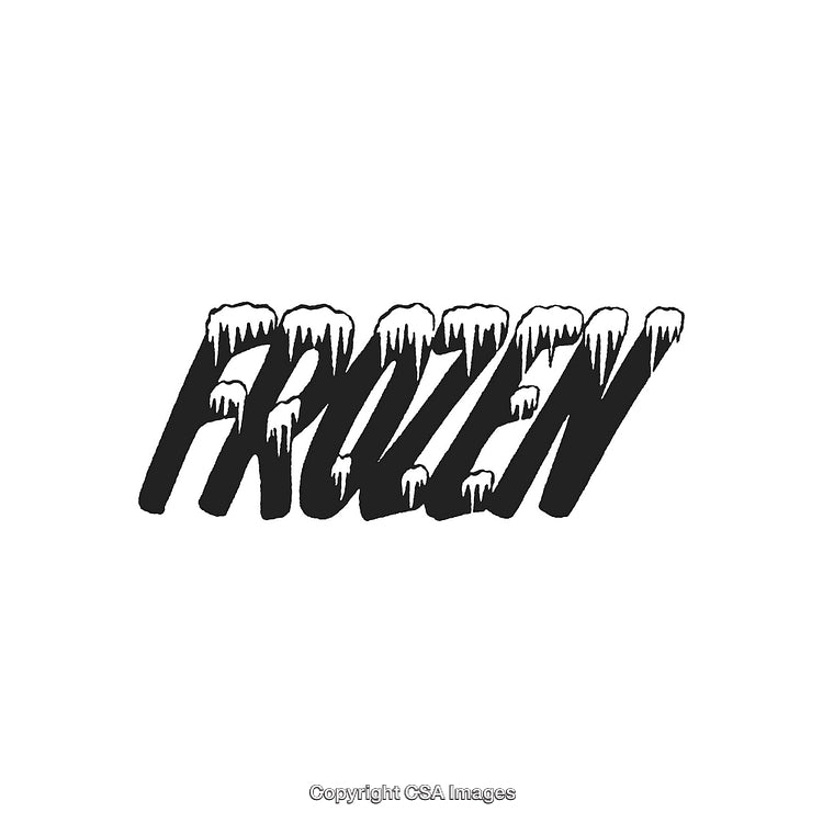 Bold Frozen Text Typography with Icicle Stylization in Black and White