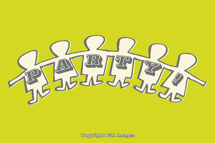 Illustration of Stylized Characters Holding Hands for a Party Celebration