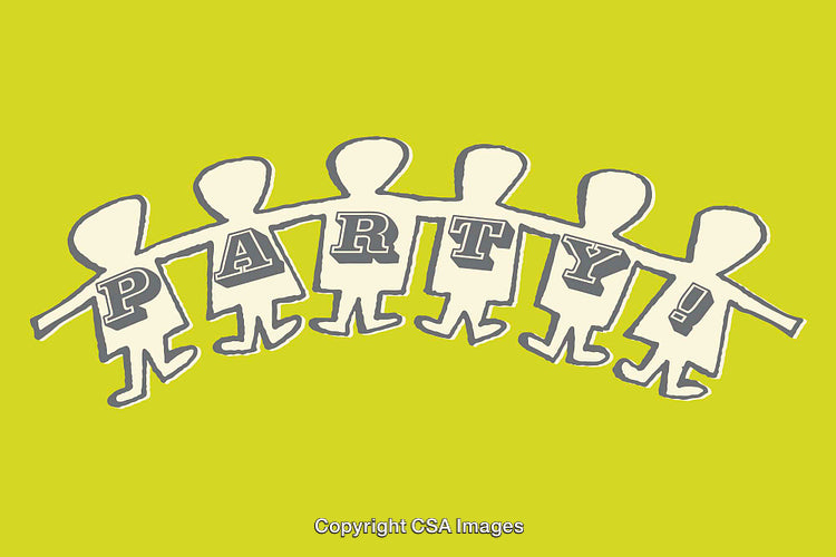 Illustration of Stylized Characters Holding Hands for a Party Celebration