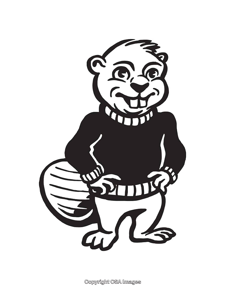 Cartoon-Style Black and White Beaver Illustration in Sweater