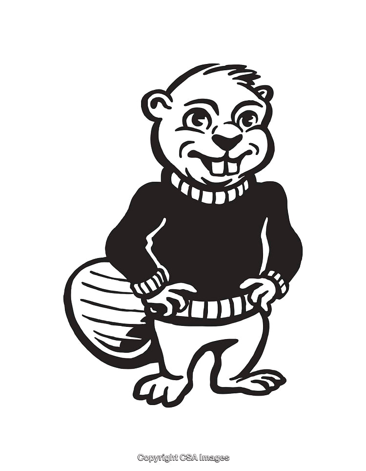 Cartoon-Style Black and White Beaver Illustration in Sweater