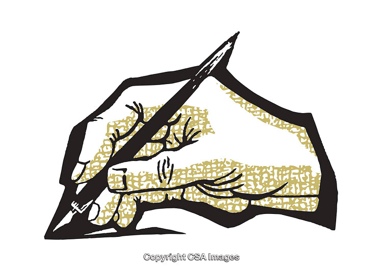 Abstract Illustration of Hand Holding Pen Creating Artistic Patterns