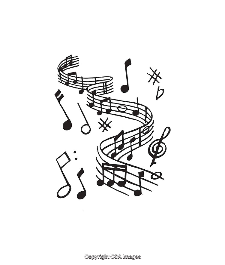 Black and White Music Notes and Staff Line Art Illustration