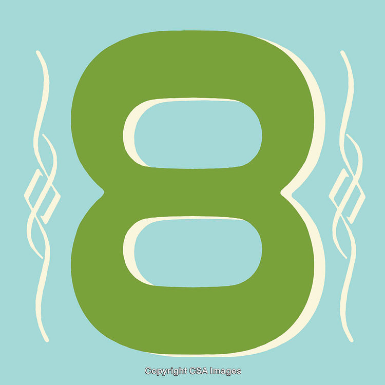 Stylized Green Number Eight Design on a Bright Blue Background