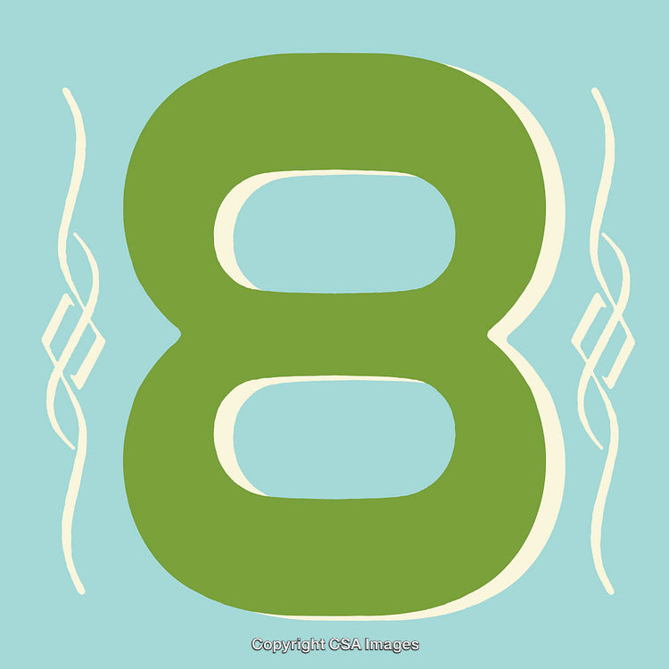 Stylized Green Number Eight Design on a Bright Blue Background