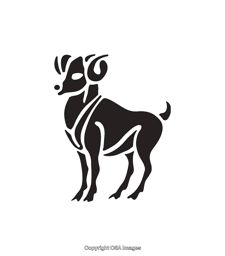 Stylized Black-And-White Illustration of Horned Ram in Profile