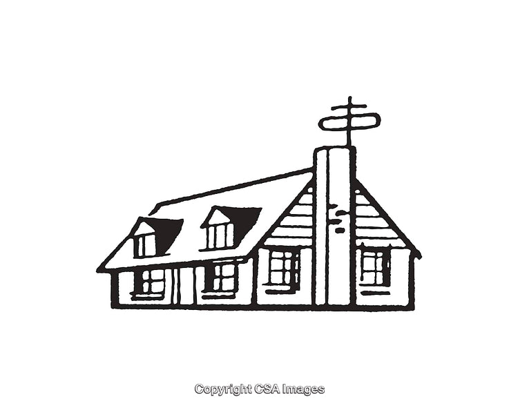 Black and White Line Art of a Cozy Cottage Illustration