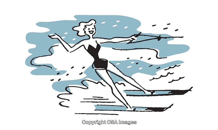 Stylized Illustration of a Woman Enjoying Water Skiing on a Sunny Day