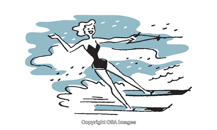 Stylized Illustration of a Woman Enjoying Water Skiing on a Sunny Day