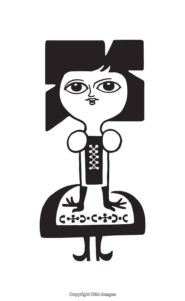 Whimsical Black and White Line Art of a Stylized Character