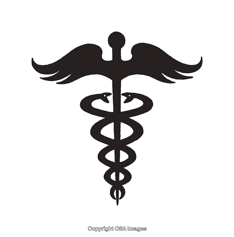 Medical Symbol Featuring Caduceus in Black and White Icon Style
