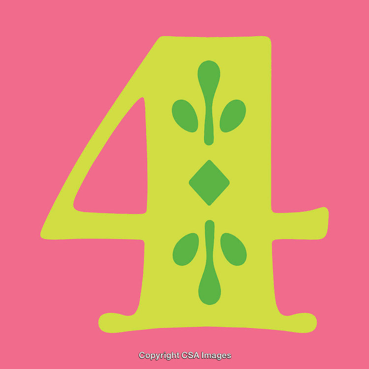 Bright Number Four With Decorative Pattern on Colorful Background