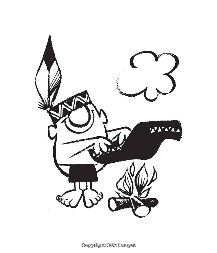 Black and White Cartoon Illustration of a Character Using Creative Communication