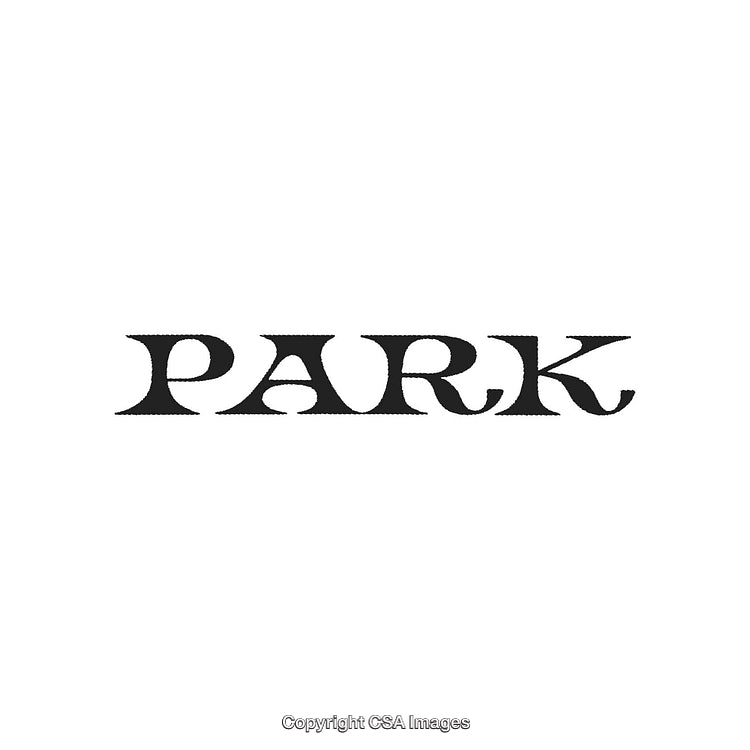 Stylized Black Text Logo Design Spell Out PARK on White Background