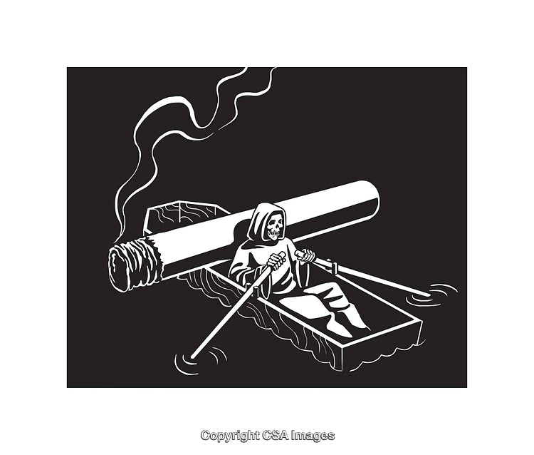 Grim Reaper Rowing a Cigarette Boat Illustration