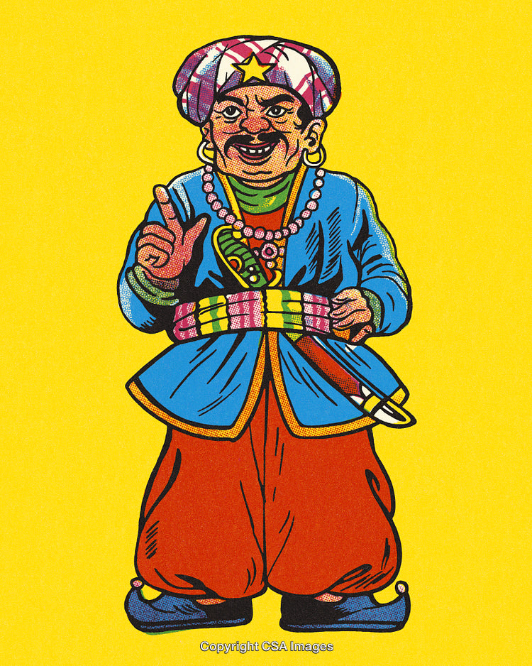 Colorful Cartoon Character Illustration With Turban and Vibrant Costume