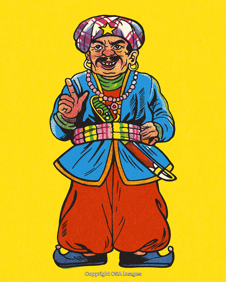 Colorful Cartoon Character Illustration With Turban and Vibrant Costume