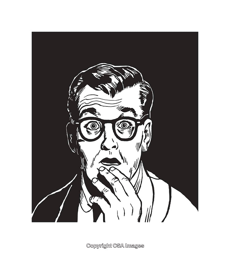 Surprised Man in Retro Comic Style Black and White Line Art