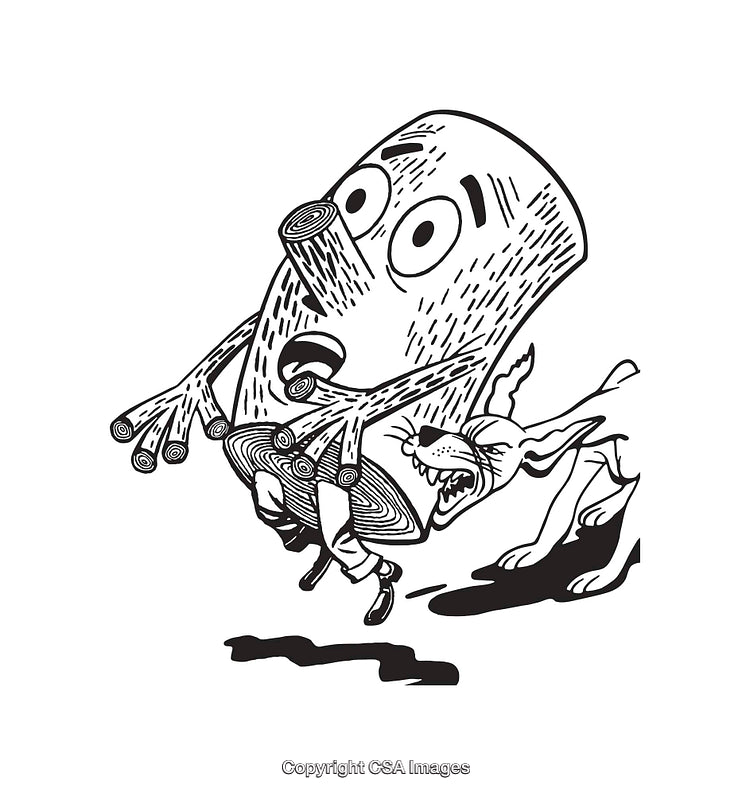 Black and White Illustration of a Comical Scene with Animated Characters