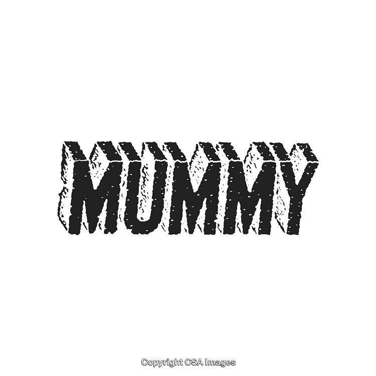 Grunge Style Mummy Text Design in Bold Black Lettering on White