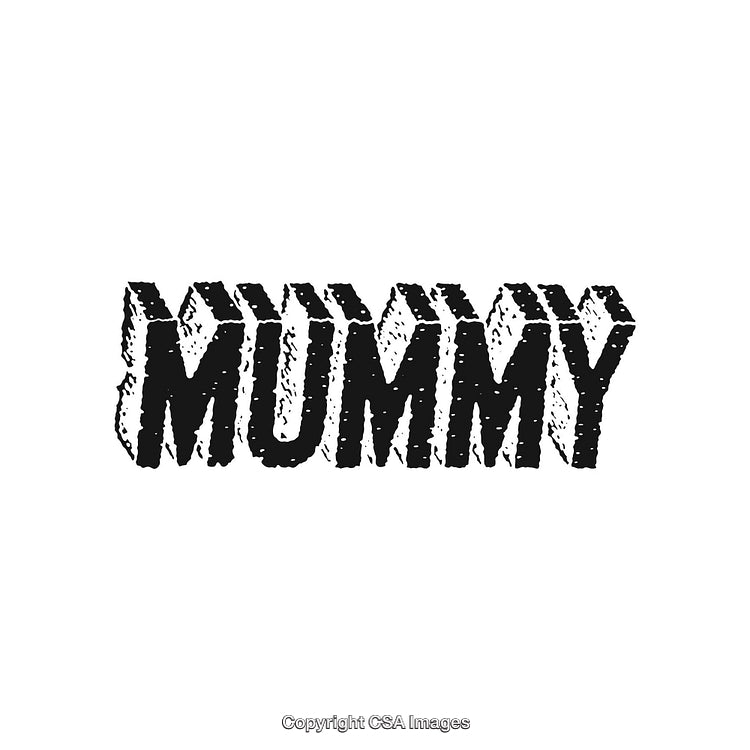 Grunge Style Mummy Text Design in Bold Black Lettering on White