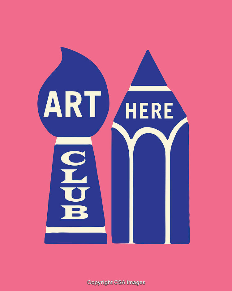 Creative Color Line Art Design Featuring Brush and Pencil Shapes