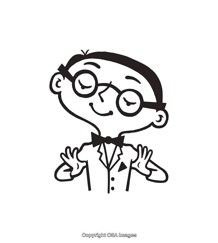 Black and White Cartoon Illustration of an Intellectual Character Smiling