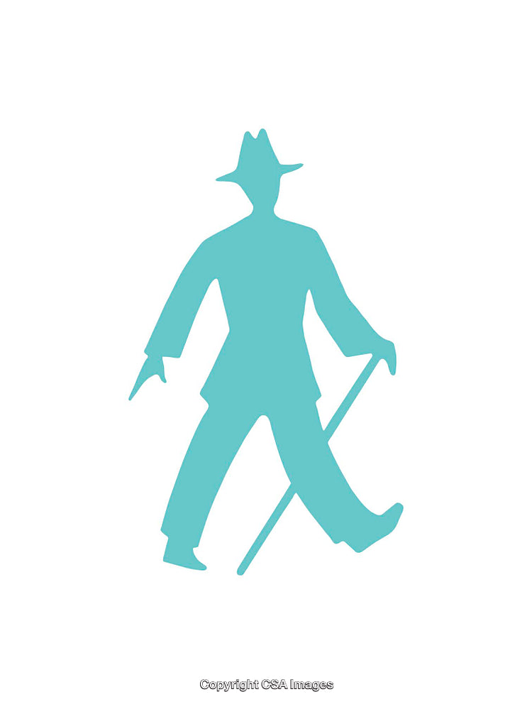 Silhouette of a Walking Person Icon with a Cane on White Background