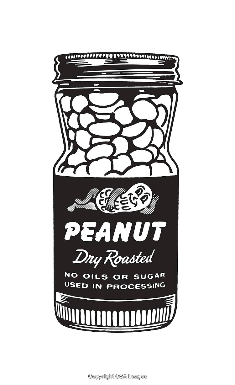 Black-and-White Illustration of a Peanut Jar Label Design