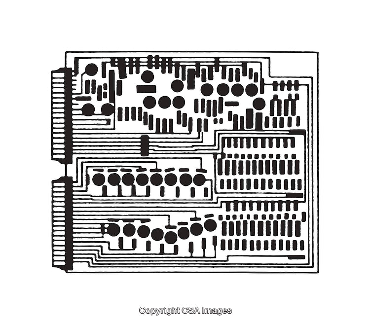 Black and White Illustration of a Complex Circuit Board Design