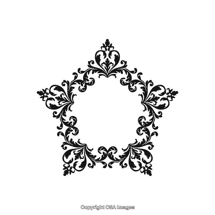 Elegant Black and White Star Ornament With Intricate Floral Design