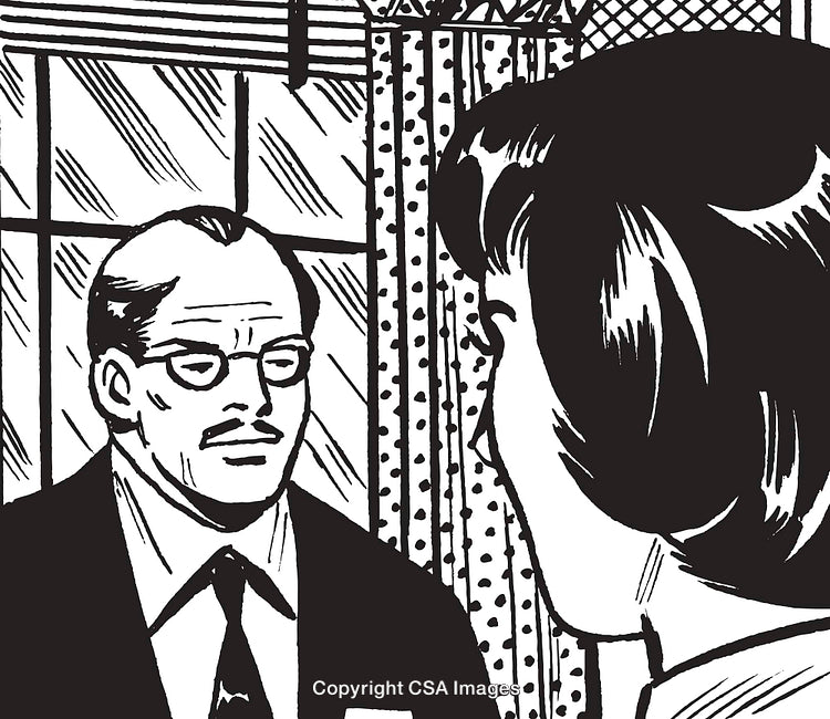 Retro Styled Illustration of a Man and Woman in Conversation
