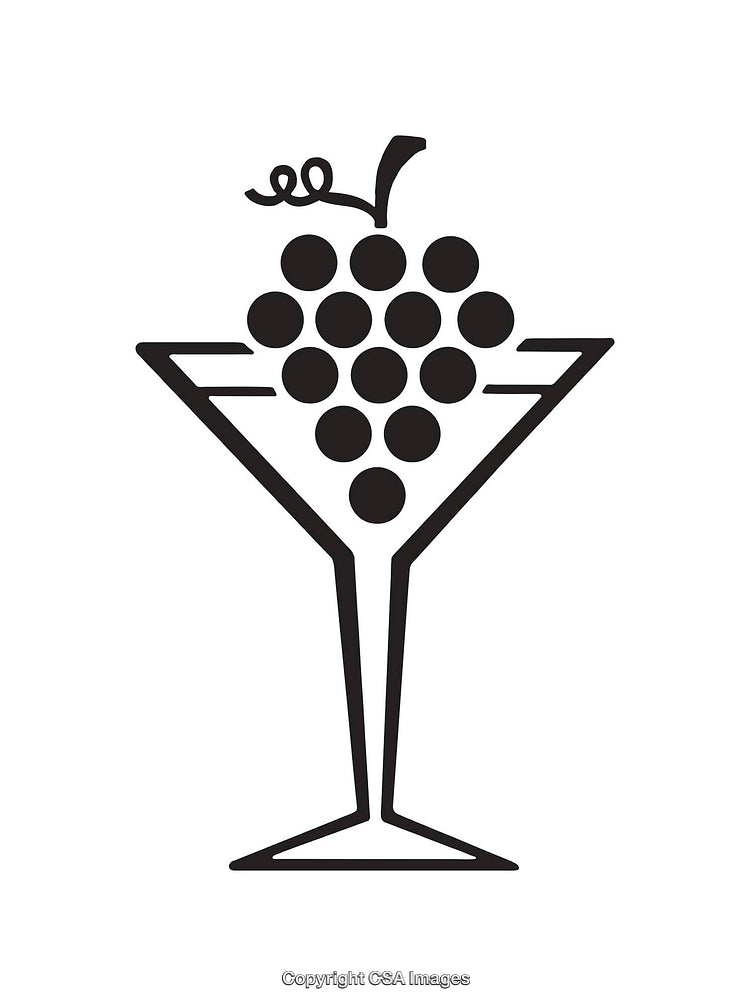 Abstract Line Art Martini Glass With Grape Design Illustration