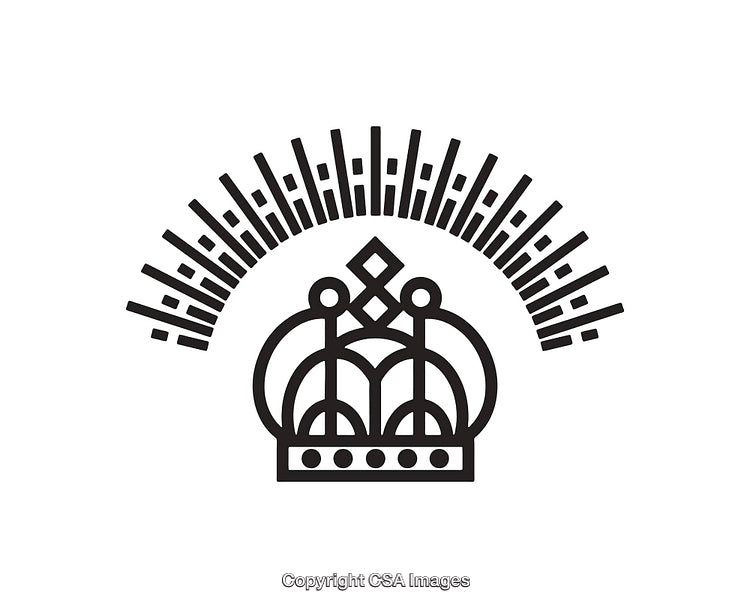 Elegant Black and White Line Art Representation of a Crown and Rays