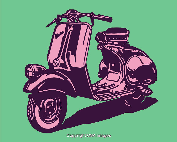 Vintage Scooter Illustration with Pastel Colors in Bold Line Art Style