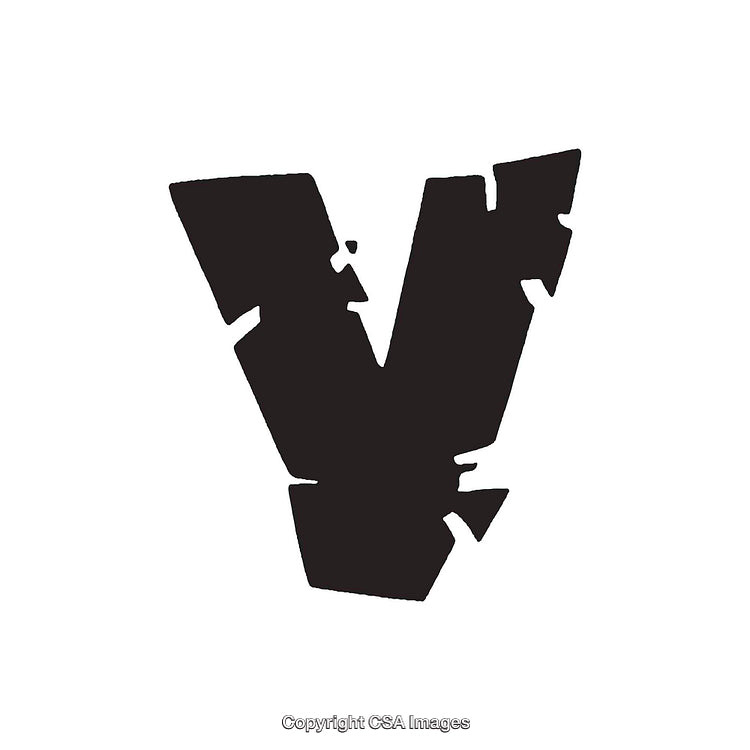 Bold Distressed Black Letter V on White Background Stylistic Diverse Design