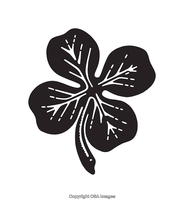 Black and White Four-Leaf Clover Line Art Illustration