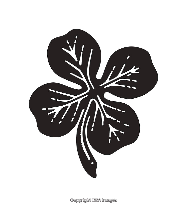 Black and White Four-Leaf Clover Line Art Illustration