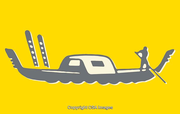 Colorful Line Art Illustration of a Gondola on Yellow Background