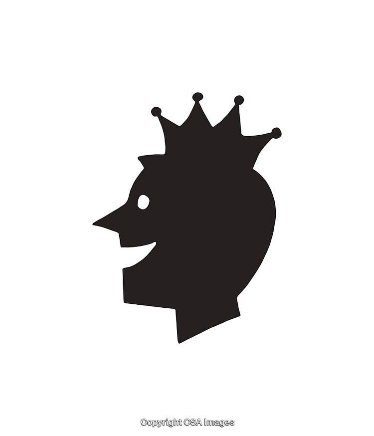 Black and White Silhouette Icon of a Crowned Figure Facing Right