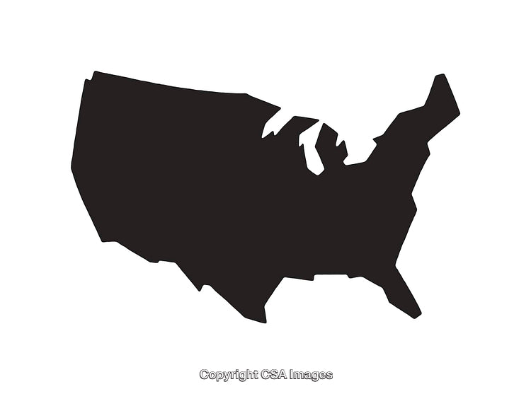 Black Silhouette of the United States of America Map on White Background