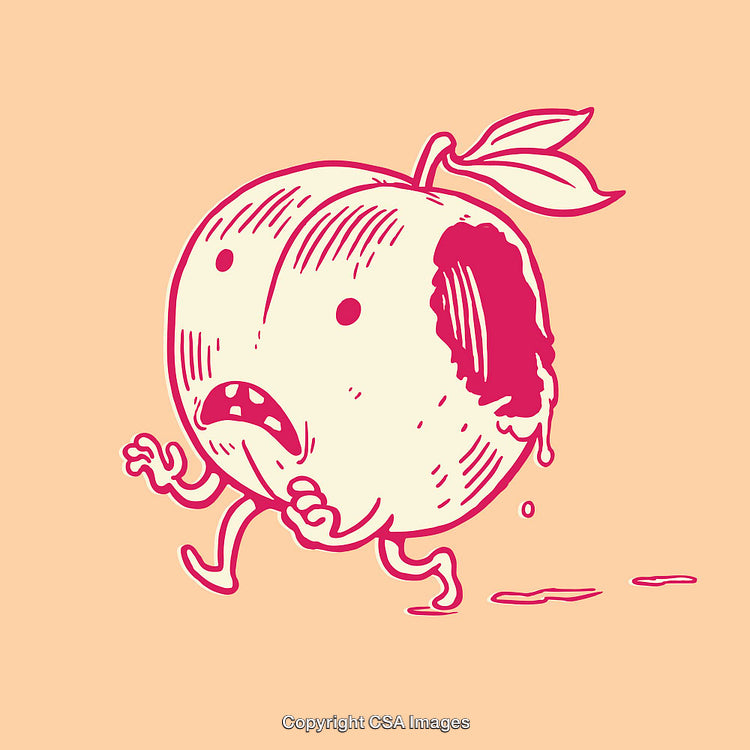 Illustration of a Running Peach with Artistic Expression in Line Art Style