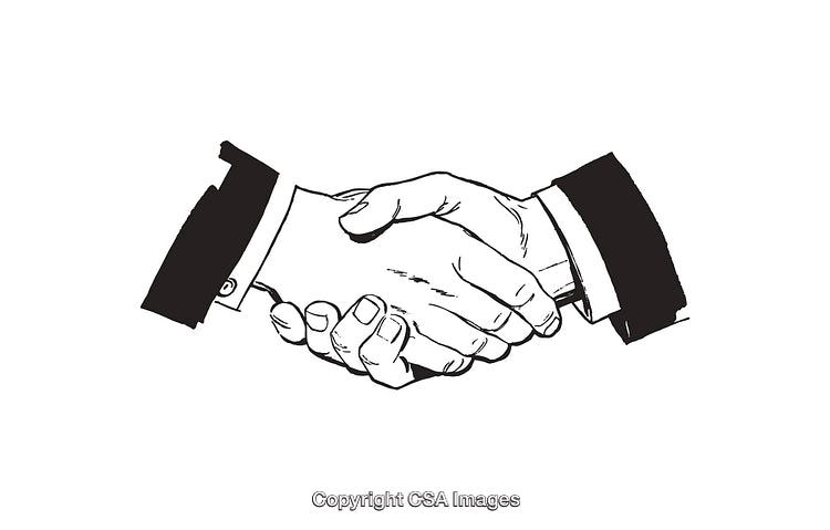 Black And White Line Art of a Handshake Agreement Concept