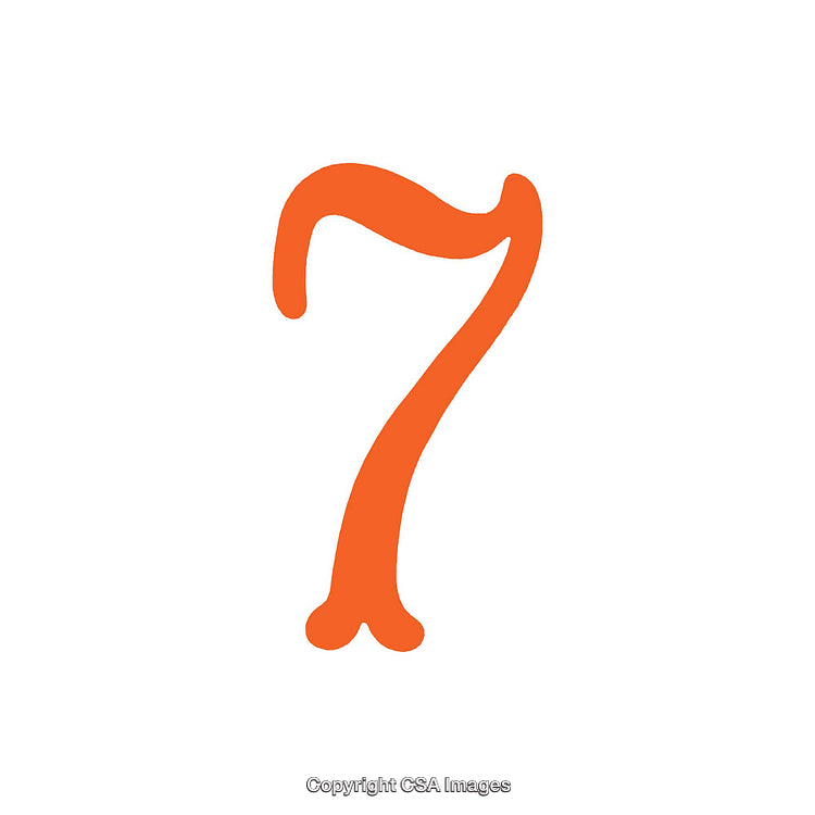 Handwritten Orange Number Seven Illustration on White Background