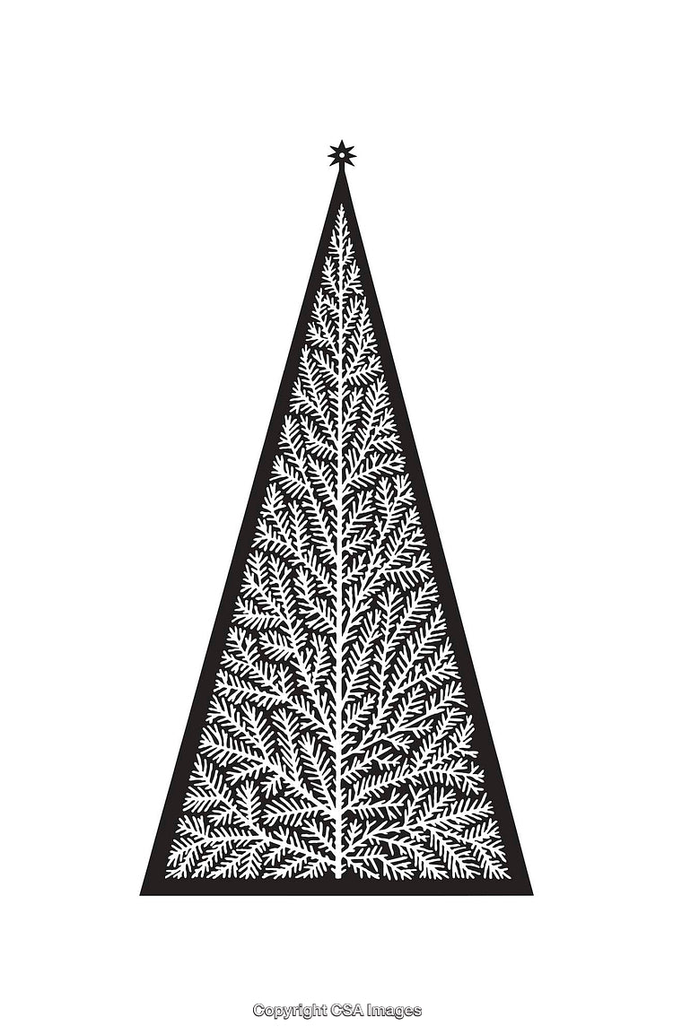 Black and White Christmas Tree Illustration with Geometric Triangle Design
