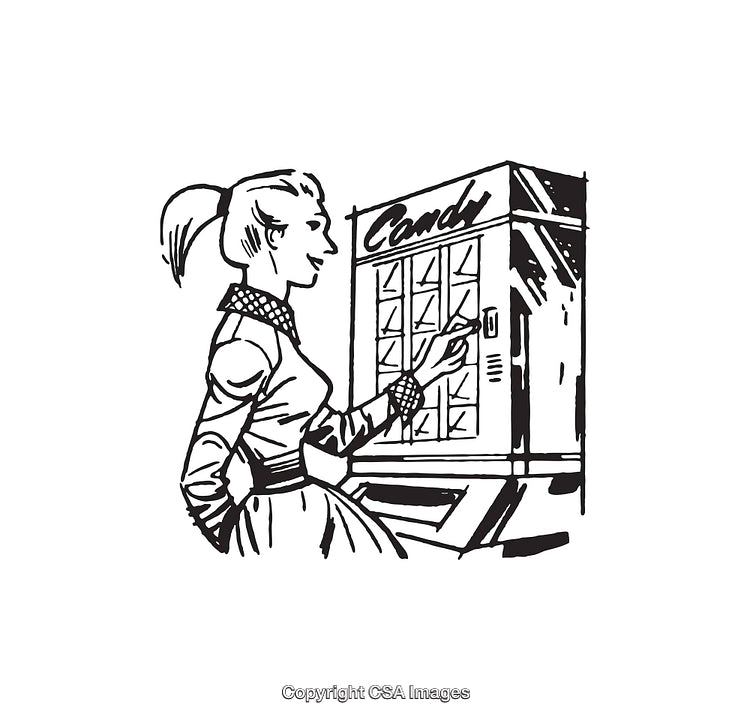 Vintage Illustration of a Woman at a Candy Vending Machine